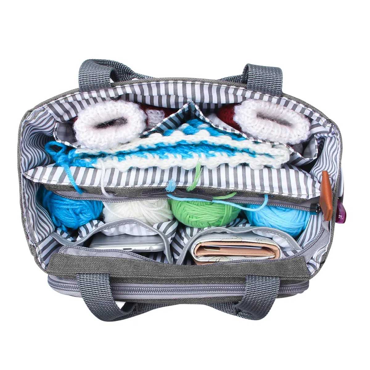 Luxja Handarbeitstasche Häkeln, Garn Aufbewahrung, Tasche Stricken für Unvollendete Projekte, Häkelnadeln und Anderes Zubehör (Kein Zubehör Enthalten), Grau