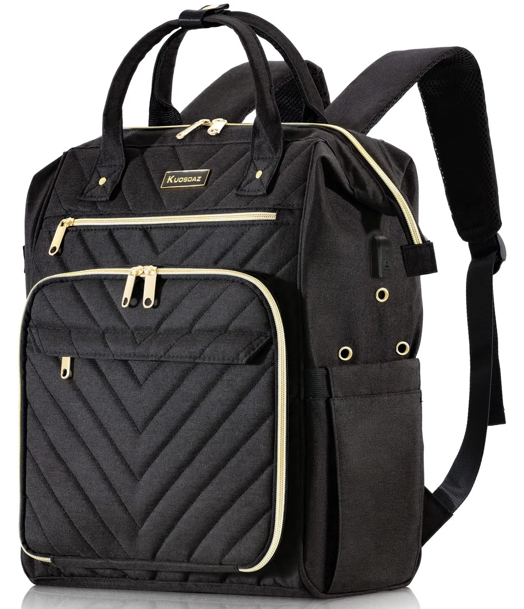 Stricktasche Rucksack, Garn Organizer mit USB-Ladeanschluss, Quilted Rucksack für Frauen, Große Reise Häkeltasche Totes für Häkelhaken, Stricknadeln, Garn Zubehör, Schwarz
