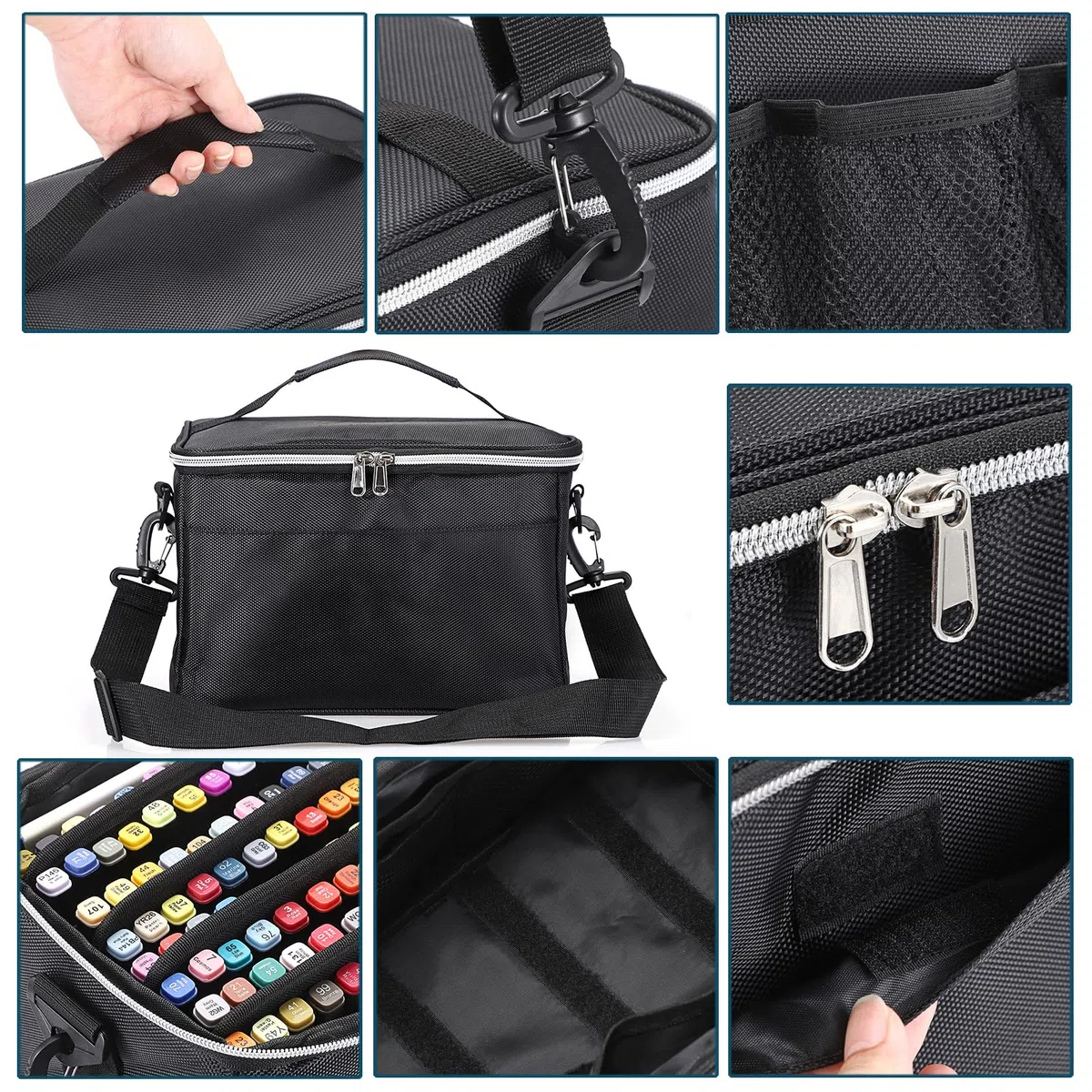 BTSKY Aufbewahrungstasche Mit Großer Kapazität für 120 Marker - Canvas-Tragetasche Mit Schultergurt für Copic-Skizzenmarker - Multifunktionale Kosmetiktasche