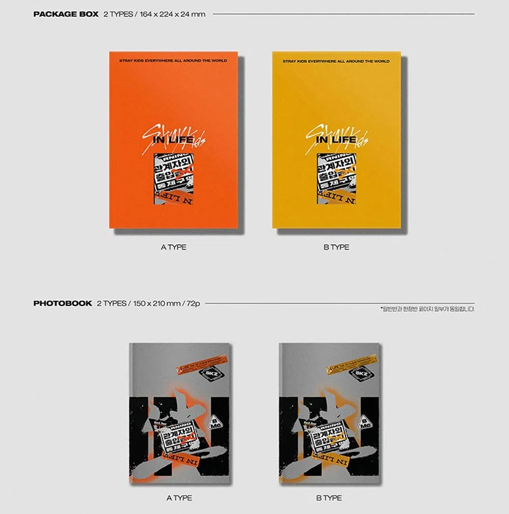 JYP Ent Stray Kids IN Life Standard Ver. (B Type) Repackage Album CD+Photobook+2 Photocards+Postcard+(Extra 4 Photocards+1 Double-Sided Photocard+Pocket Mirror)