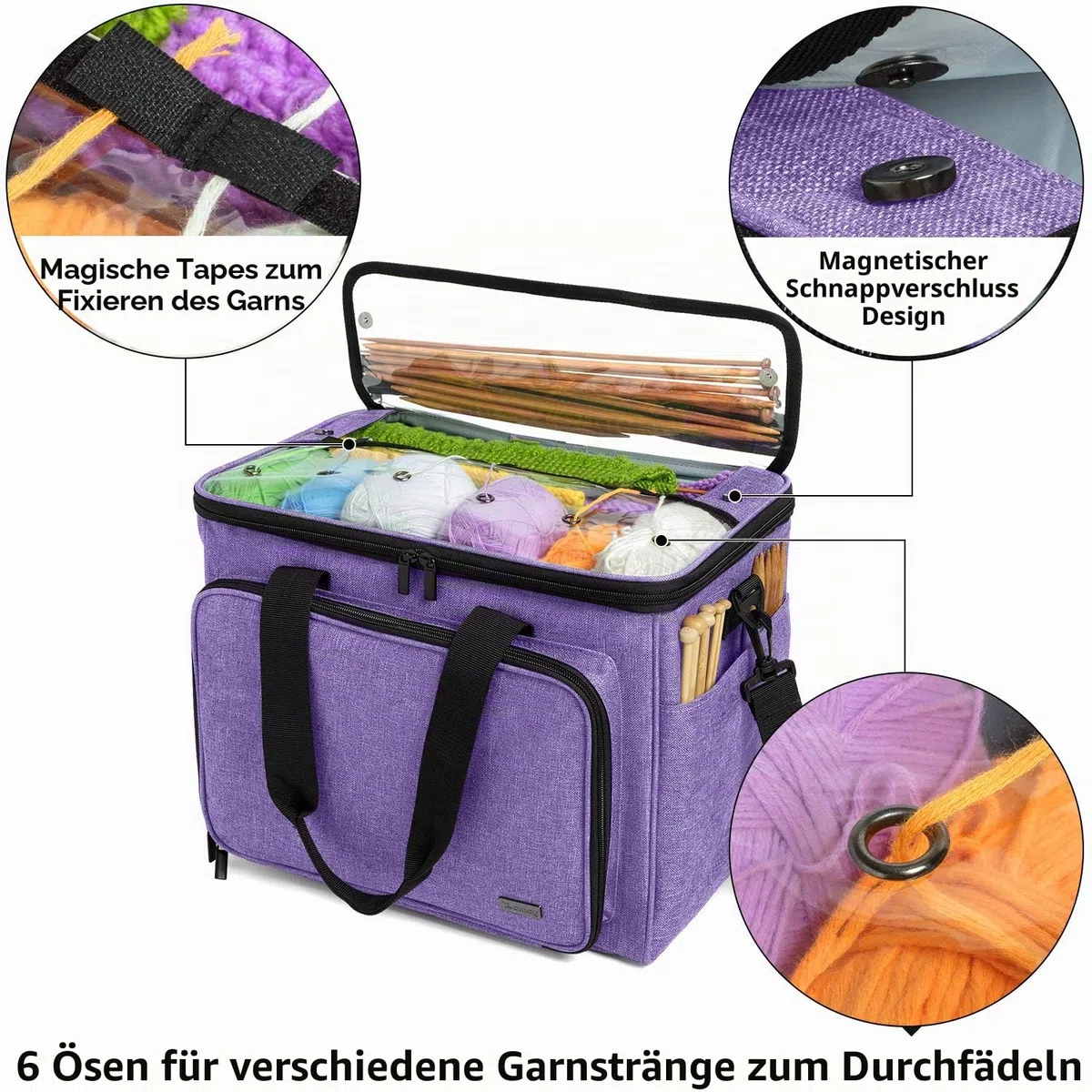 Teamoy Wollaufbewahrungstasche, geeignet für Stricken, Häkeln, Wolle und Zubehörtaschen (Zubehör Nicht im Lieferumfang enthalten), Lila