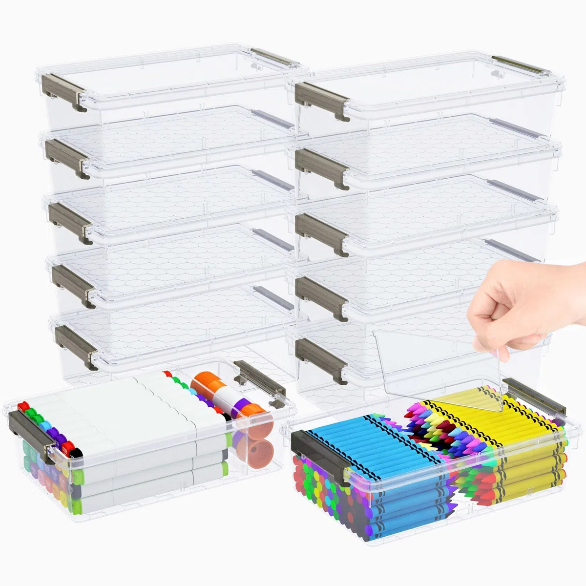 12er-Set 2.1L Aufbewahrungsbox mit deckel klein (23.6x15x7cm), Verdickte Aufbewahrungsboxen mit Fächern, klare Plastikbox mit Deckel,Stapelbar Storage Boxes für Stifte Bausteine Bastelmaterial