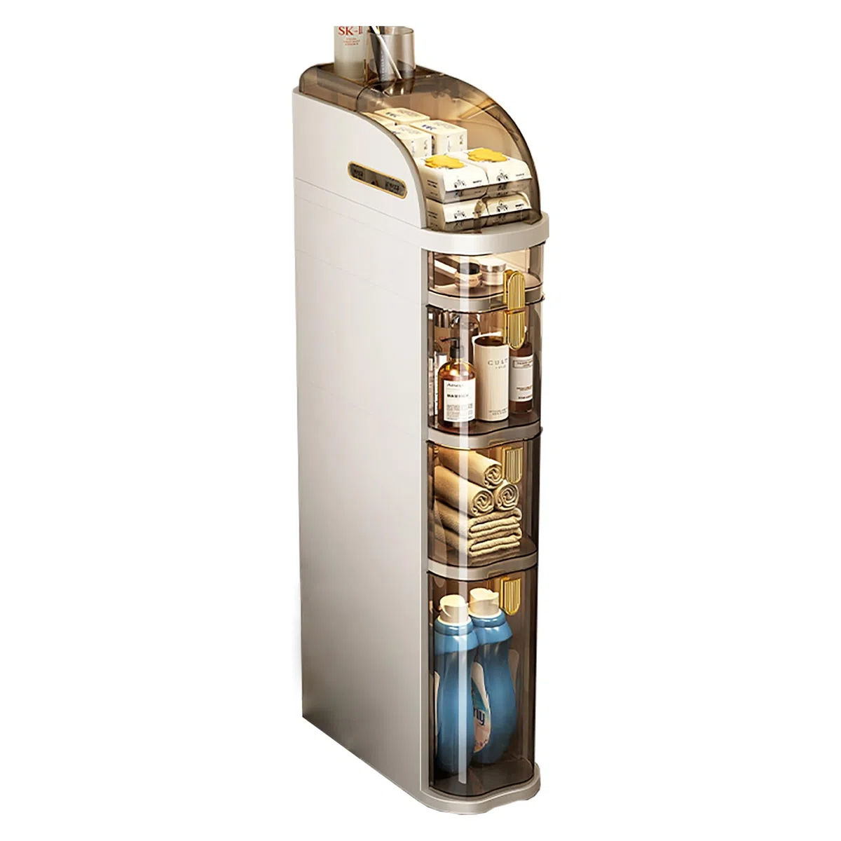 Schmaler, schmaler Badezimmer-Aufbewahrungsschrank neben der Toilette. Schmaler, wasserdichter, schmaler Badezimmer-Unterschrank mit Taschentuchbox und Rollen for Küche, Bad, Arbeitszimmer, Büro usw.(