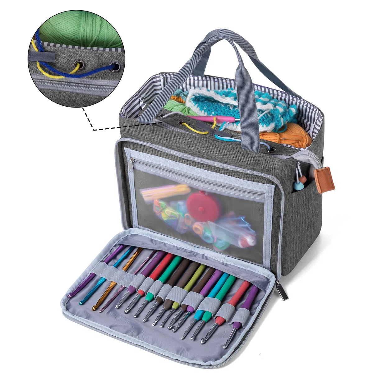 Luxja Handarbeitstasche Häkeln, Garn Aufbewahrung, Tasche Stricken für Unvollendete Projekte, Häkelnadeln und Anderes Zubehör (Kein Zubehör Enthalten), Grau