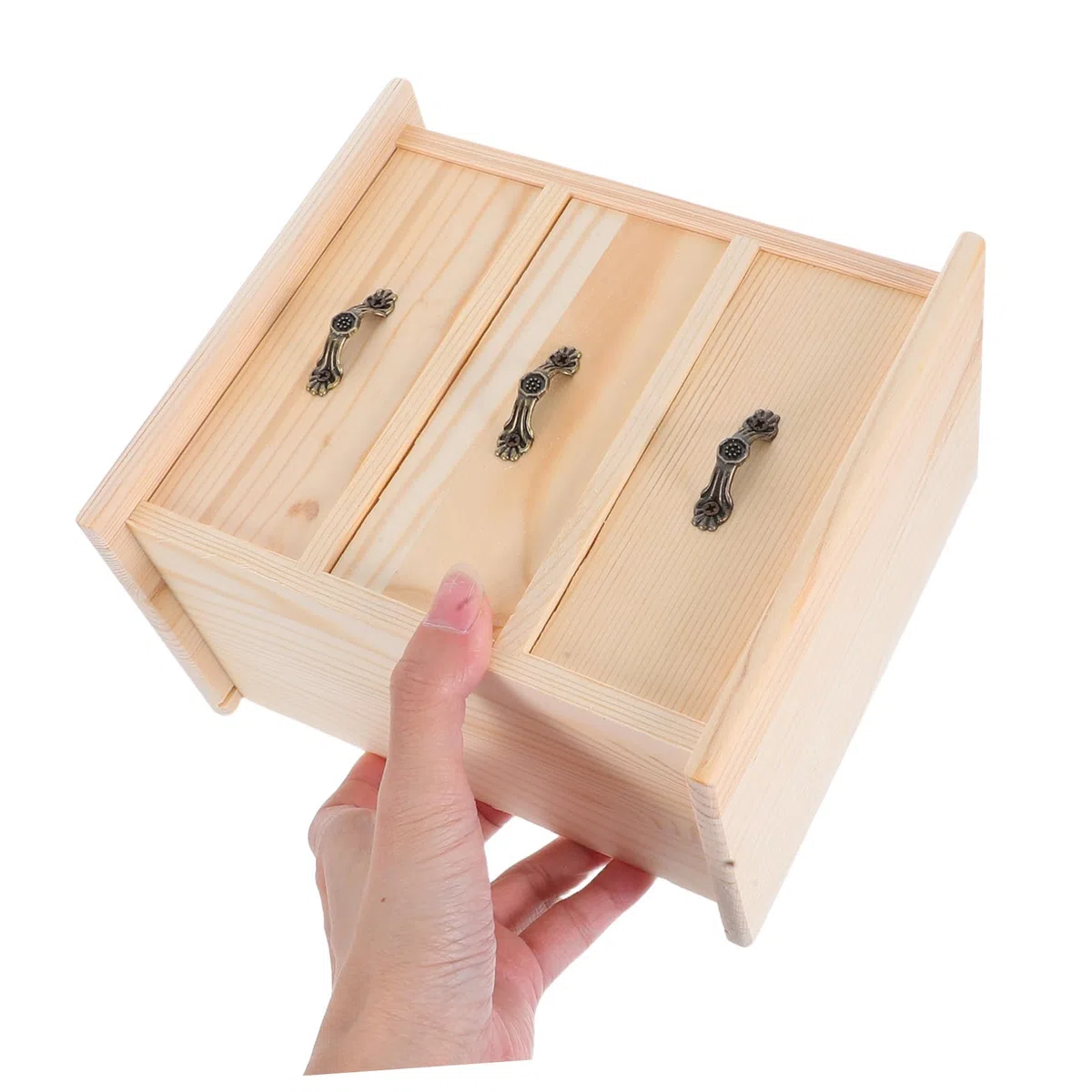 Holz Schreibtisch Organizer mit DREI Schubladen Kleiner Holzschrank für Büro Stilvoller Miniatur Aufbewahrungsbox für Schmuck und Kleinteile Praktischer Schubladen Organizer für