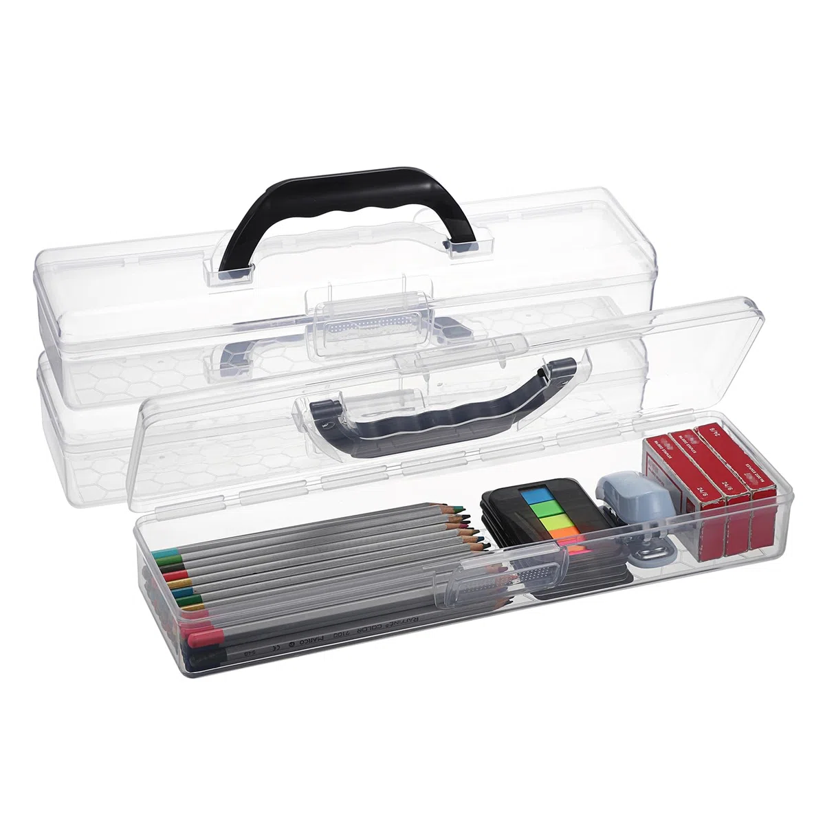 SUMTree 3 Stück Pinselbox aus Kunststoff, tragbar, Aufbewahrungsbox mit Deckel für Pinsel, Bleistifte, Zeichenwerkzeuge (schwarzer Griff)