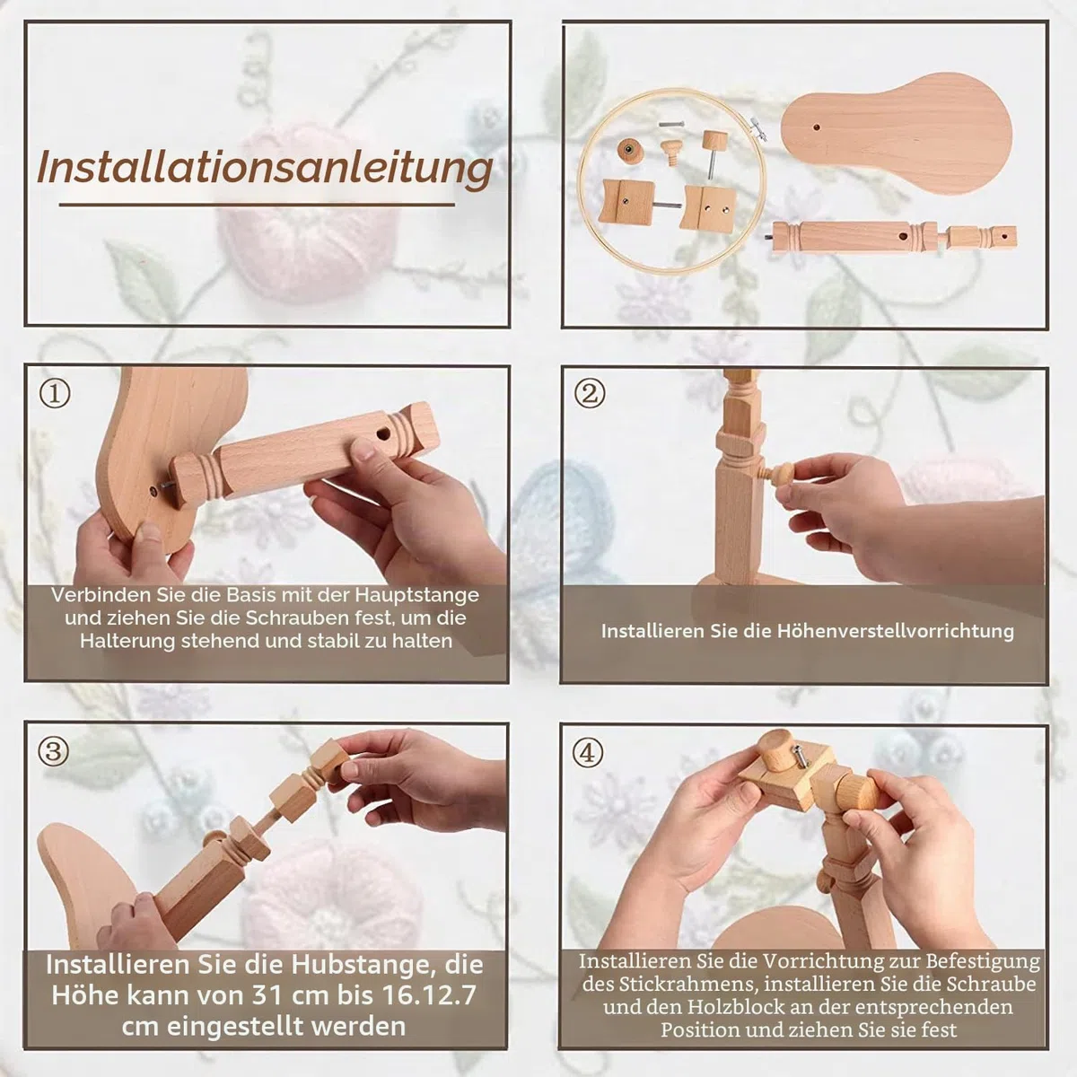 Stickrahmen Halterung aus Holz mit Runder Stickrahmen, Stickständer aus Holz für Tisch und Couch mit Kreuzstich Ring für Handarbeiten Kunsthandwerk Nähprojekte von Poweka