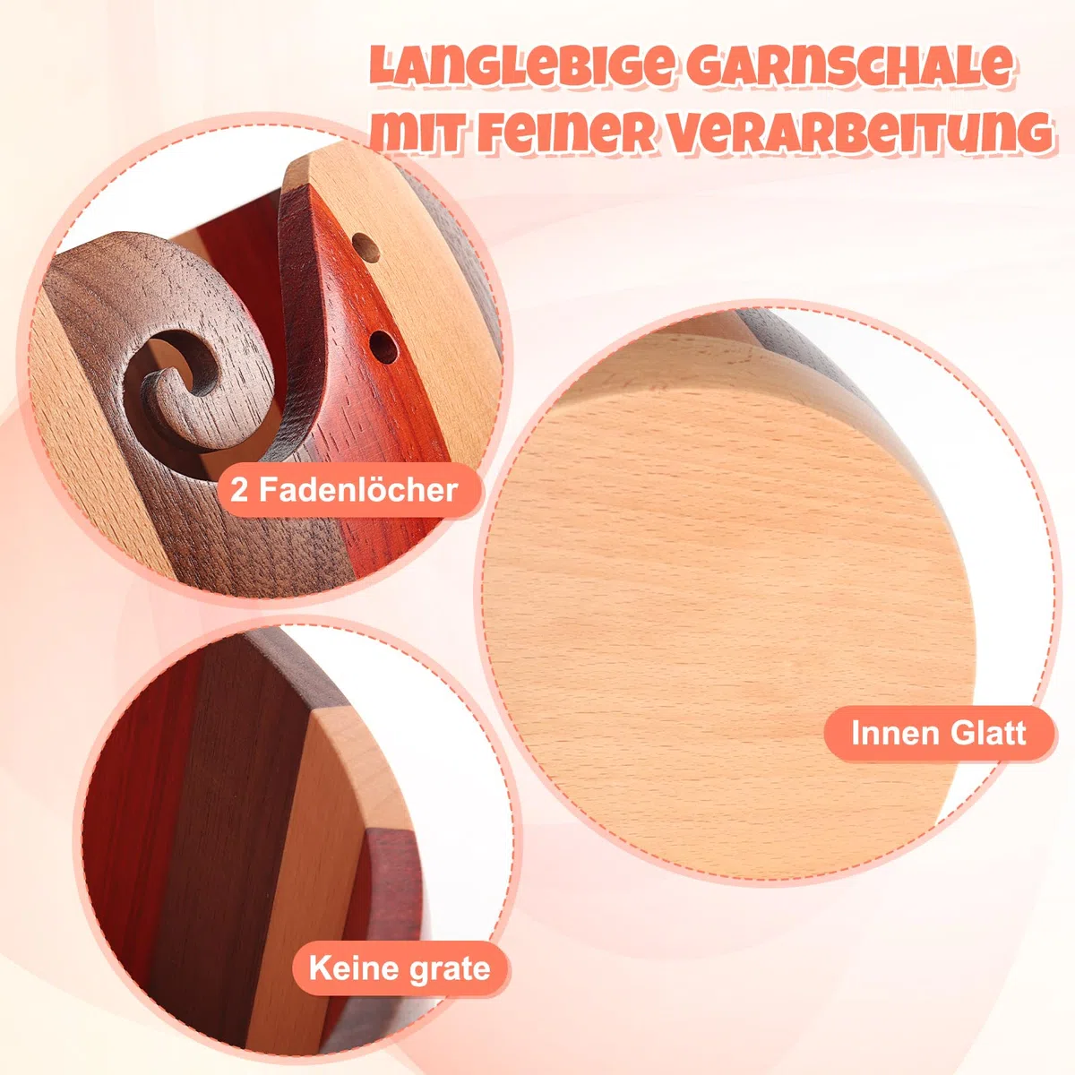 Coopay Super Groß Garnschale zum Häkeln, 21 X 21 X 10 cm Farbenfroh Strickschale zum Strick- und Häkelprojekte, Handgefertigte Groß Wollschüssel mit Löchern für Wolle, Wooden Yarn Bowl