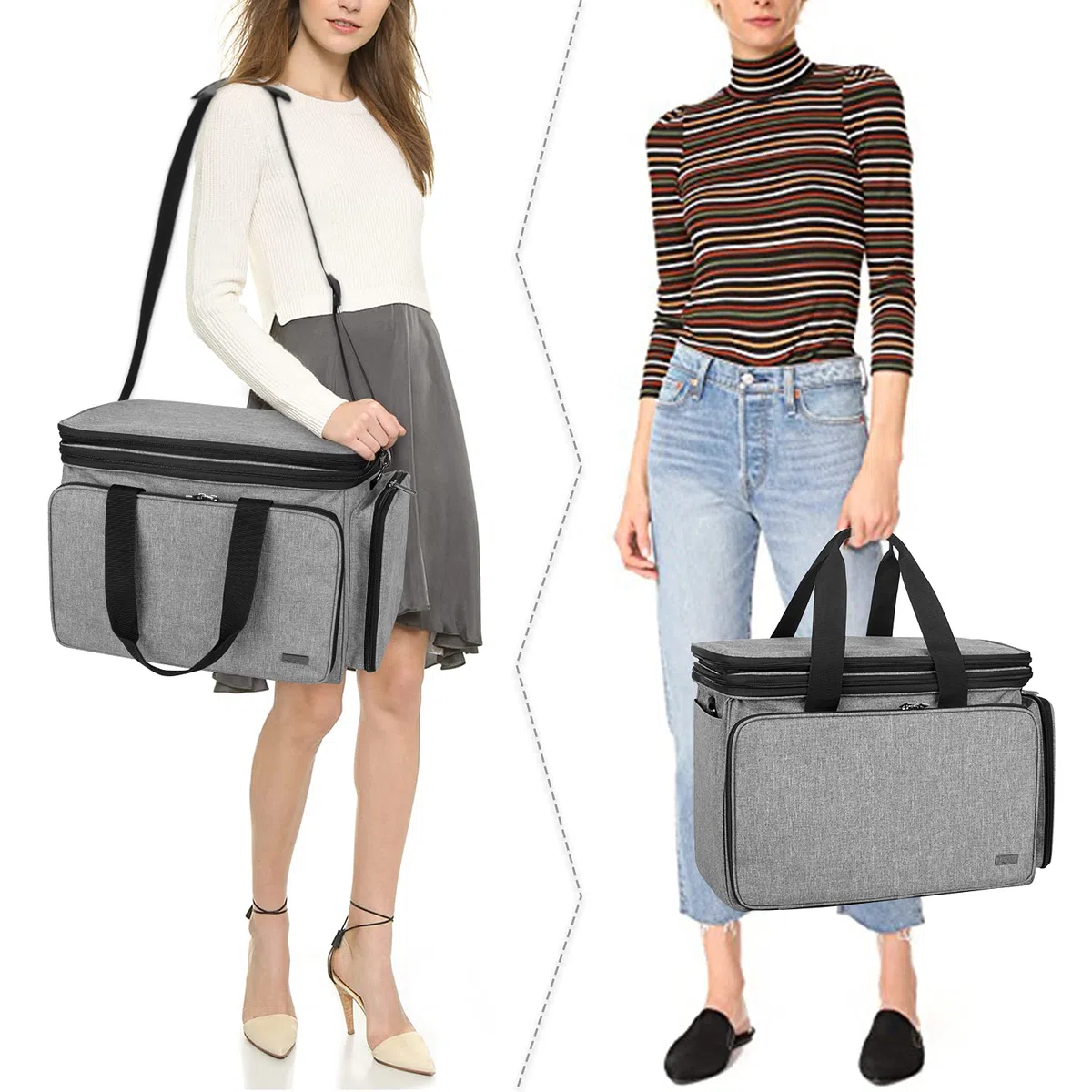 Luxja Wolle Tasche für Garn, Handarbeitstasche für Stricken, Stricktasche für Garn Stränge, Häkelnadeln, Stricknadeln (bis 14 Zoll) und Zubehör (OHNE ZUBEHÖR), Grau