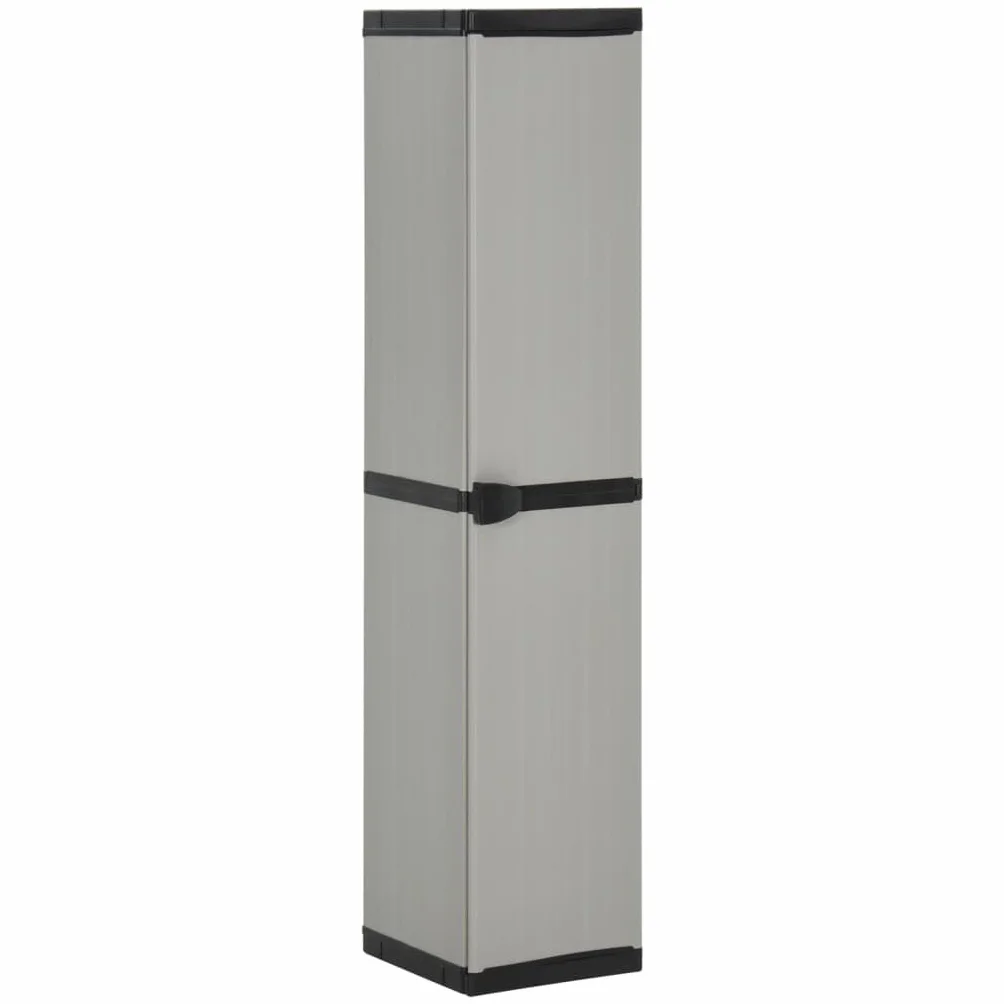 Garten-Lagerschrank mit 3 Böden Grau & Schwarz 34x40x168 cm, robuster Terrassenschrank aus PVC und PP, wetterfester Aufbewahrungsschrank mit Stauraum für Garten und Balkon,