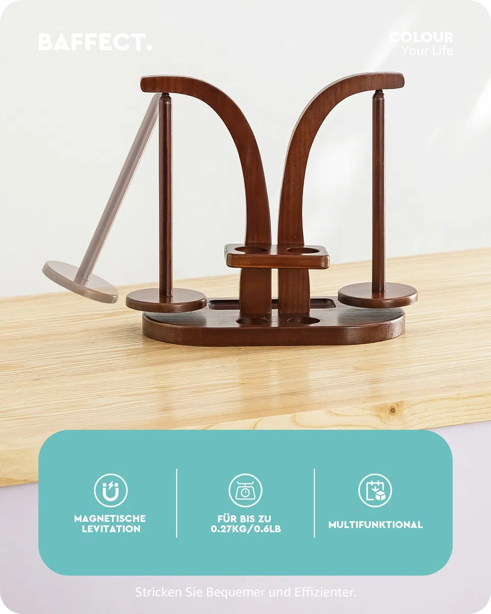 Baffect Wollabwickler Magnetisch, Wollhalter Holz mit Strickzubehör Organizer, Doppel Garnballhalter Ständer für Häkelliebhaber