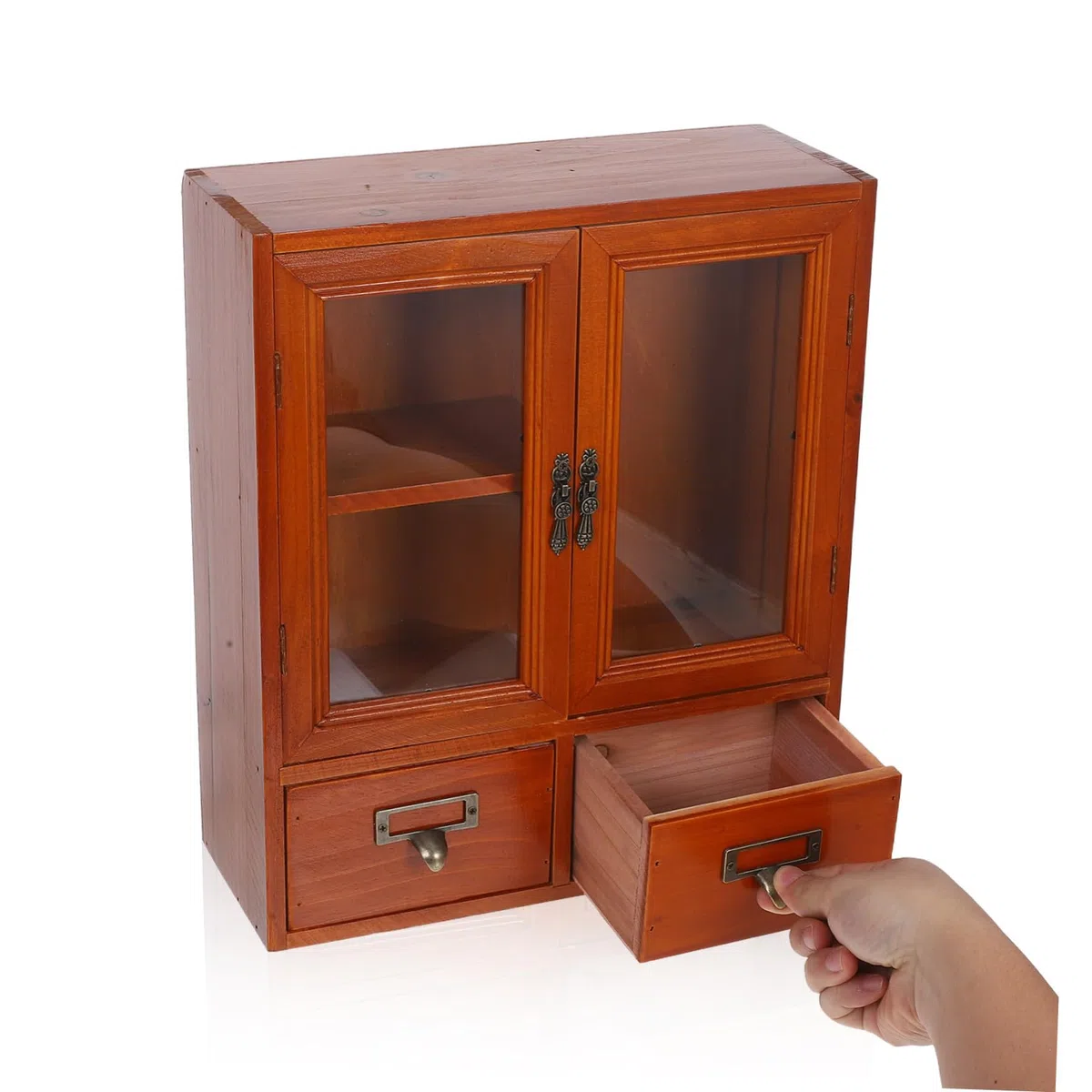 Vintage Kleines Schränkchen Holz mit Doppeltüren Großer Aufbewahrungsschrank für Wohnzimmer und Küche Niedriger Wandschrank im Klassischen Stil