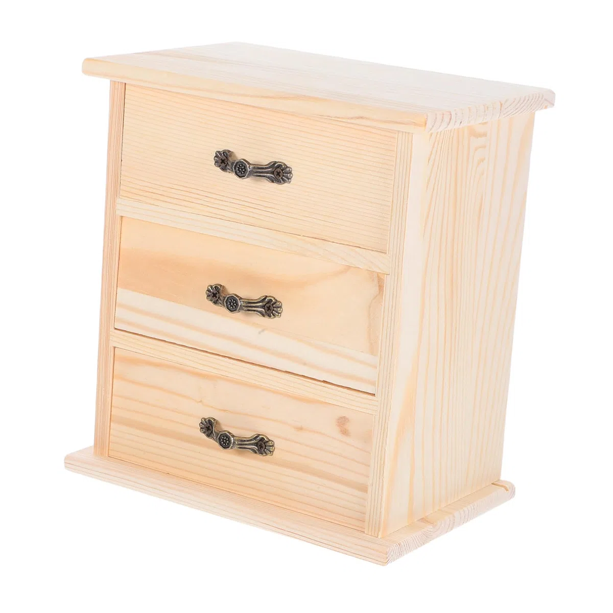 Holz Schreibtisch Organizer mit DREI Schubladen Kleiner Holzschrank für Büro Stilvoller Miniatur Aufbewahrungsbox für Schmuck und Kleinteile Praktischer Schubladen Organizer für