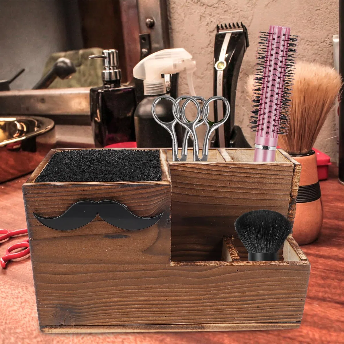 Luxshiny Salon Schere Halter Rack Holz Friseur Schere Lagerhalter Friseur Kämme Clips Desktop Schreibtisch Organizer Zubehör für Salon Büro zu Hause