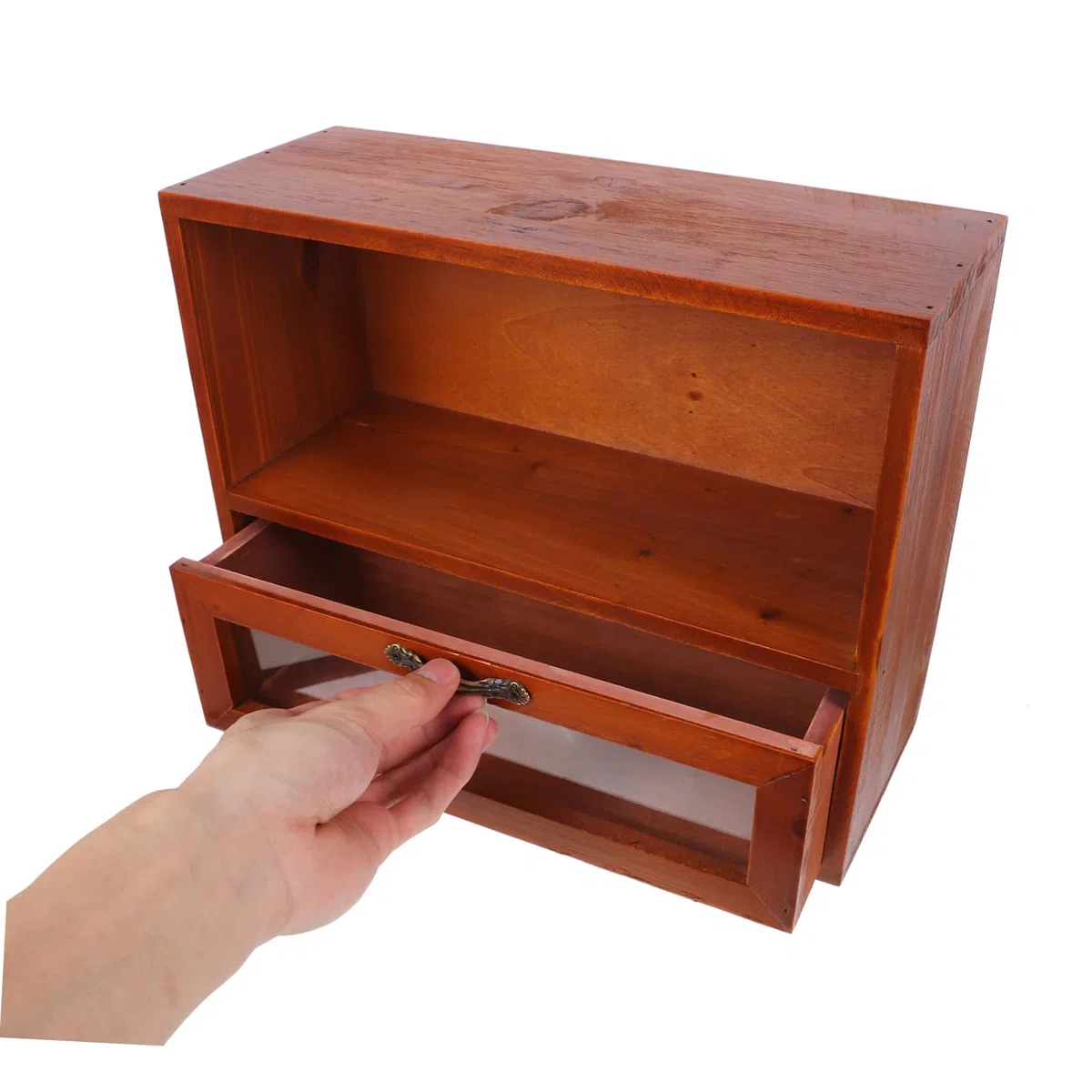 OSALADI Vintage Holz Aufbewahrungsbox mit Schublade Retro Kosmetik Organizer für Küchen und Badezimmerablage Multifunktionaler Kleiner Holzschrank