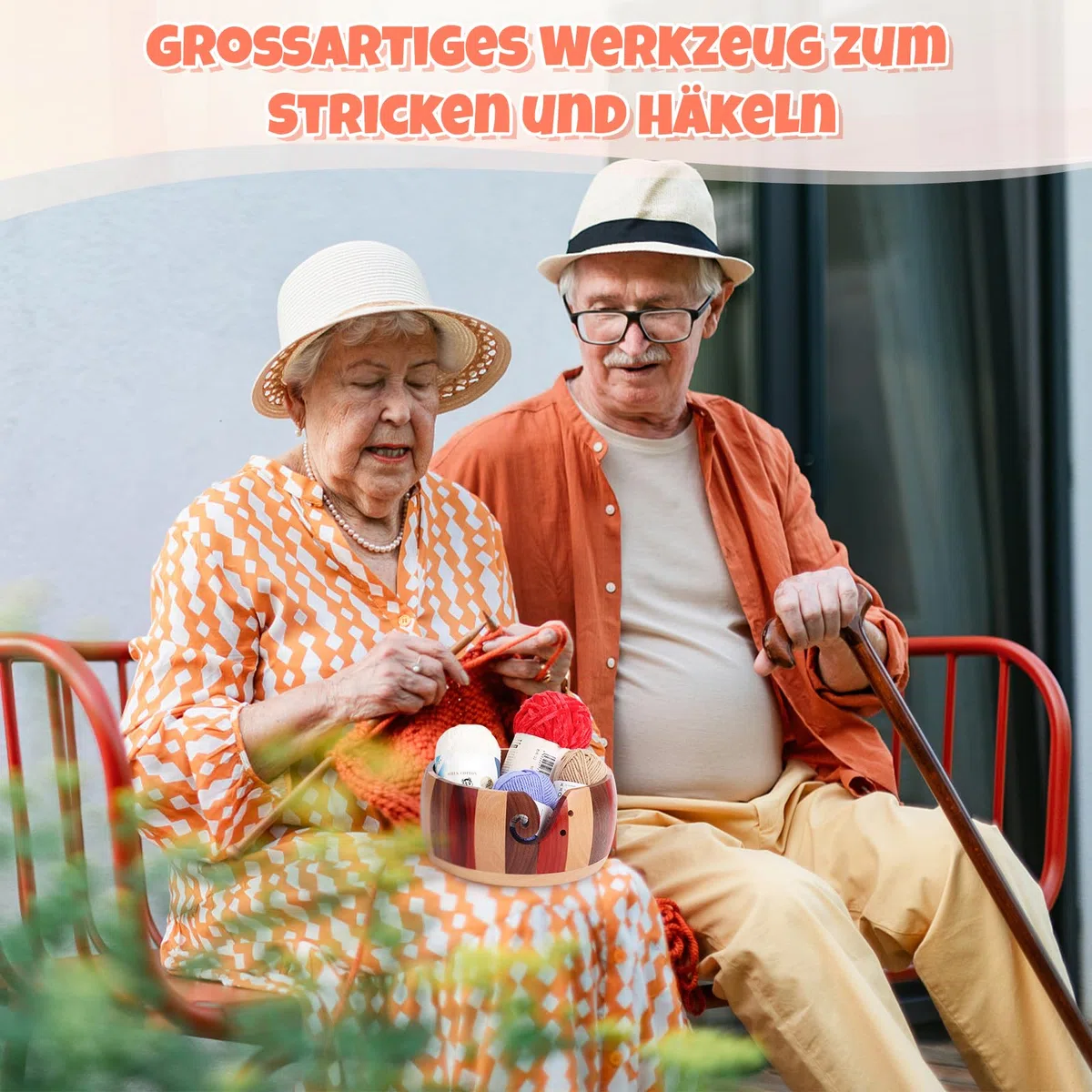 Coopay Super Groß Garnschale zum Häkeln, 21 X 21 X 10 cm Farbenfroh Strickschale zum Strick- und Häkelprojekte, Handgefertigte Groß Wollschüssel mit Löchern für Wolle, Wooden Yarn Bowl