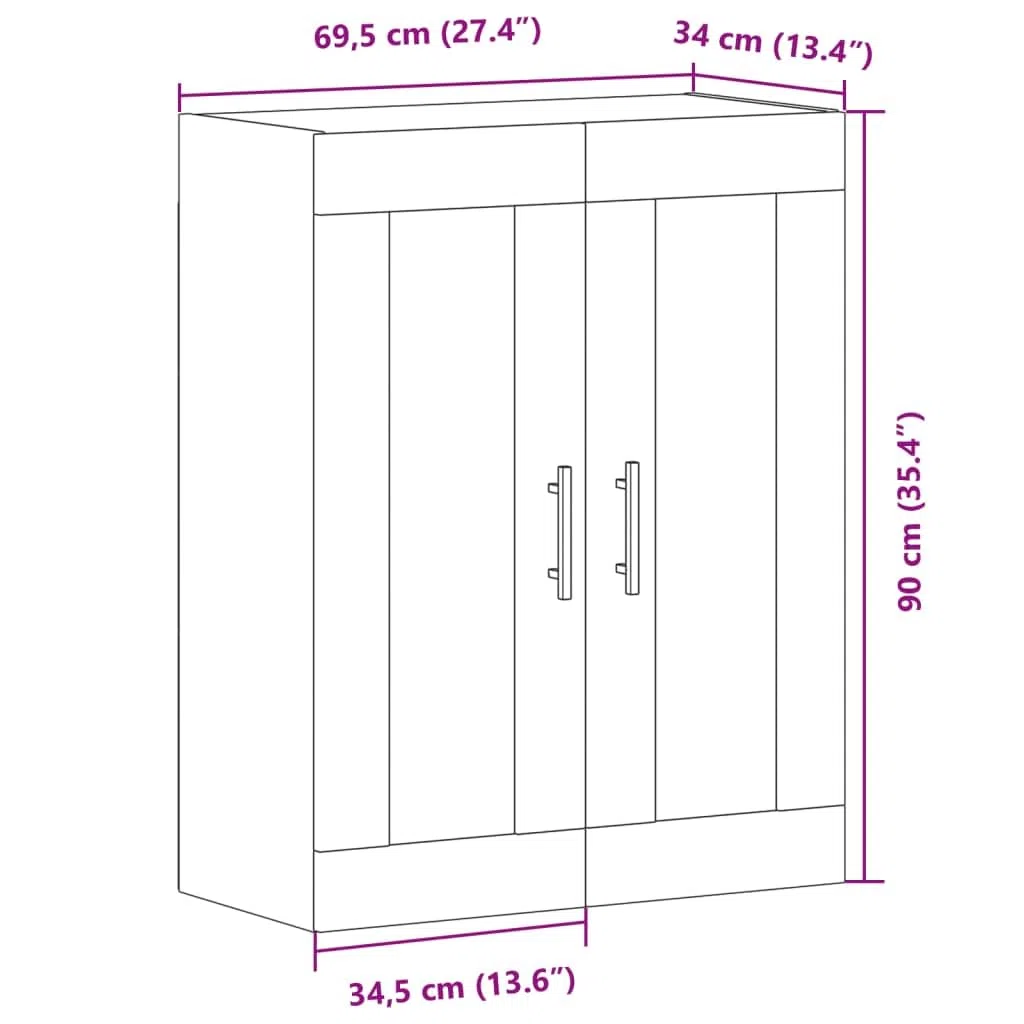 vidaXL Wandschrank Altholz-Optik 69,5x34x90 cm Holzwerkstoff, Schrank, Hängeschrank, Beistellschrank, Lagerschrank, Hängewandschrank, Schwebeschrank