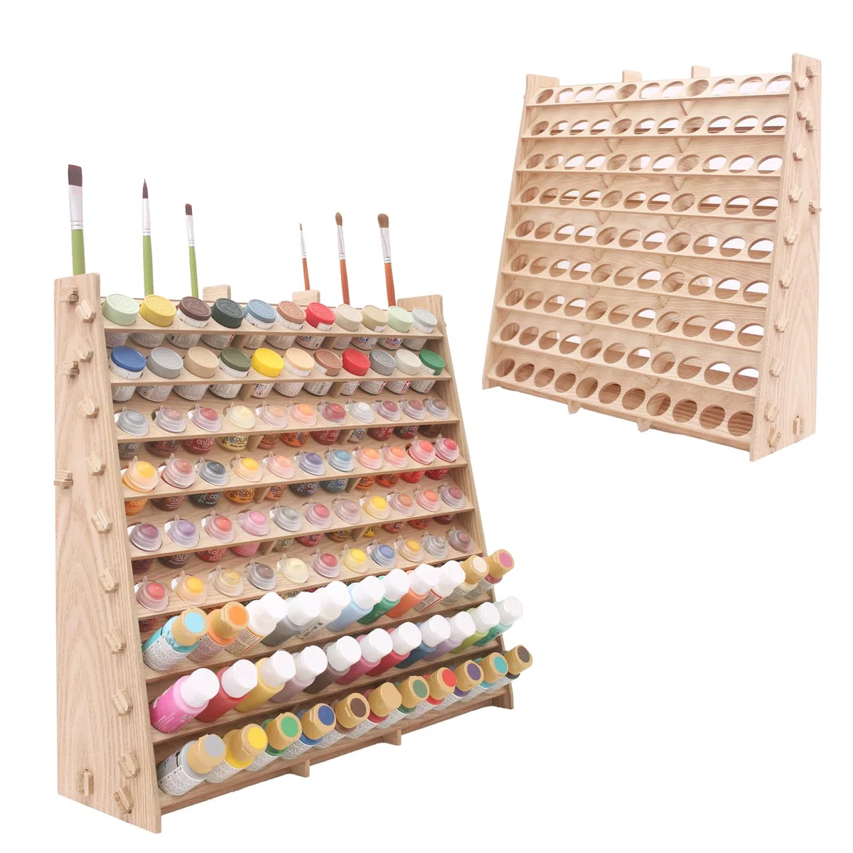 Großer Farb-Organizer aus Holz mit 60 Flaschen, 60 Flaschen, Pinselregal für Acryl, Öl, Handwerk, Hobby, Mini-Modellfarbe, Mal-Organizer für Künstler (horizontal) (Vertical)